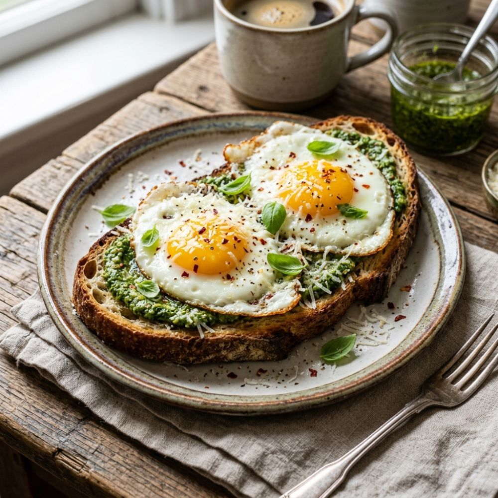 Huevos fritos al Pesto