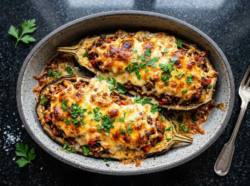 Berenjenas Rellenas de Carne en Thermomix (Cocción Multinivel al Varoma y Horno)