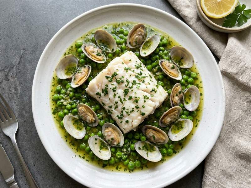 Merluza al Vapor en Salsa Verde con Almejas en Thermomix
